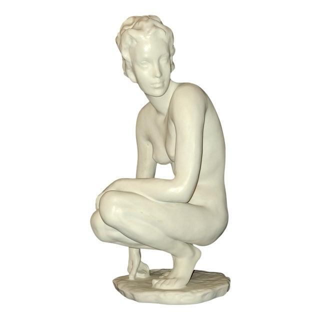 Female Nude the Squatting Woman by Fritz Klimsch for Rosenthal, 1920s For Sale