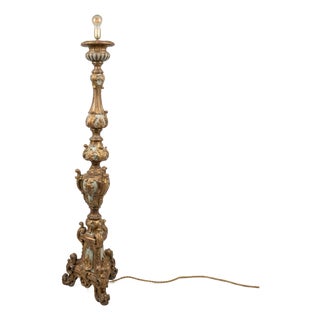 Large Rococo Style Carved Wooden Floor Lamp, 1800s For Sale