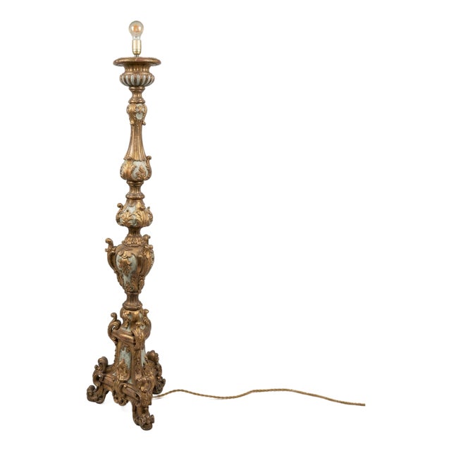 Large Rococo Style Carved Wooden Floor Lamp, 1800s For Sale