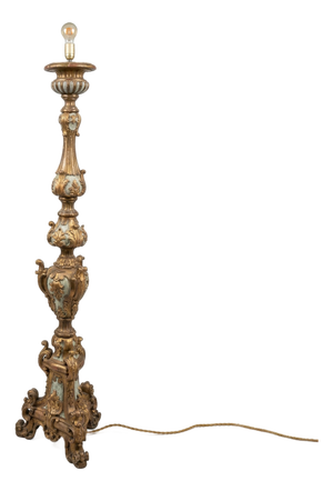 Large Rococo Style Carved Wooden Floor Lamp, 1800s