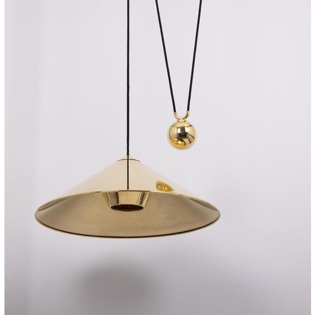 Keos Adjustable Counterweight Pendant Lamp in Brass attributed to Florian Schulz, Germany, 1970s For Sale - Image 6 of 10