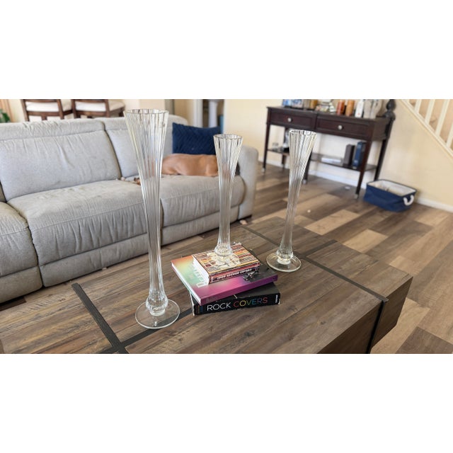 Global Views Global Views Portugal Graduated Hand-Blown Ribbed Glass Candlesticks | Set of Three For Sale - Image 4 of 8