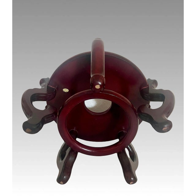 Brown Large Vintage Chinese Red Brown Rosewood Glossy Planter, Vase Display Stand / Pedestal 10.5" For Sale - Image 8 of 8