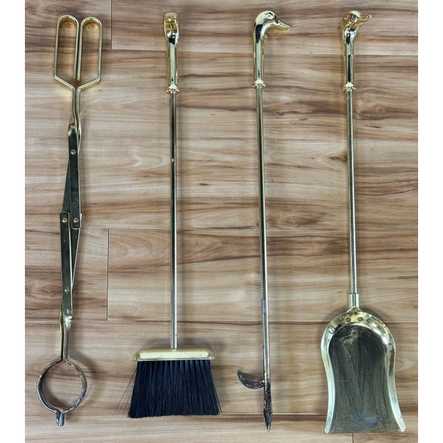 Vintage Brass Mallard Duck Fireplace Tools For Sale - Image 9 of 11