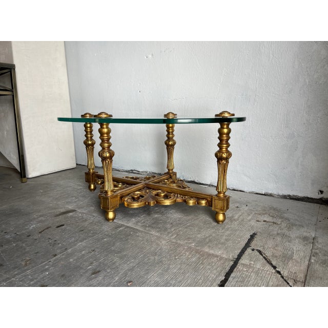 Hollywood Regency Low Glass Side Table Scroll Giltwood For Sale - Image 9 of 9