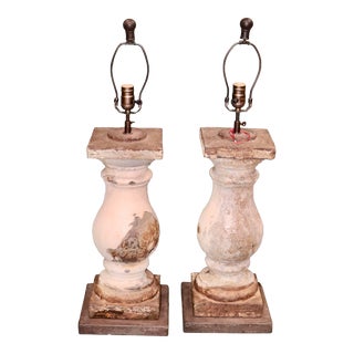 Vintage Italian Carved Stone Balustrade Table Lamps - a Pair For Sale