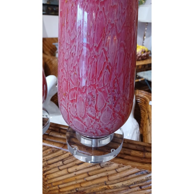 Pair of Vintgae Pink and Gold Murano Style Table Lamps For Sale - Image 4 of 4