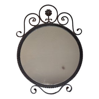 Vintage Round Wall Mirror with Black Wrought Iron Frame, 1970s For Sale