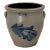 Rare Small 1 Gallon Size Antique Evan Jones Pittston Pennsylvania Blue Decorated Stoneware Cream Jar With Handles For Sale