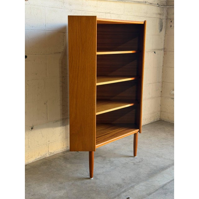 1960s Vintage Teak Corner Cabinet With 3 Open Shelves and Tapered Legs Denmark 1960s For Sale - Image 5 of 11