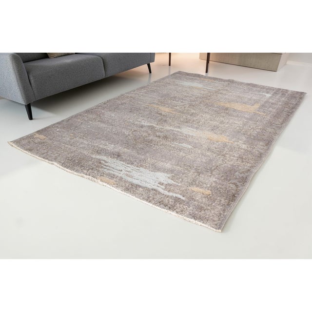 Mid 20th Century Earthy Beige & Soft Blue Accents Rug For Sale - Image 4 of 11