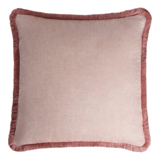 Light Pink with Light Pink Fringes Happy Linen Pillow by LO DECOR for Lorenza Briola For Sale