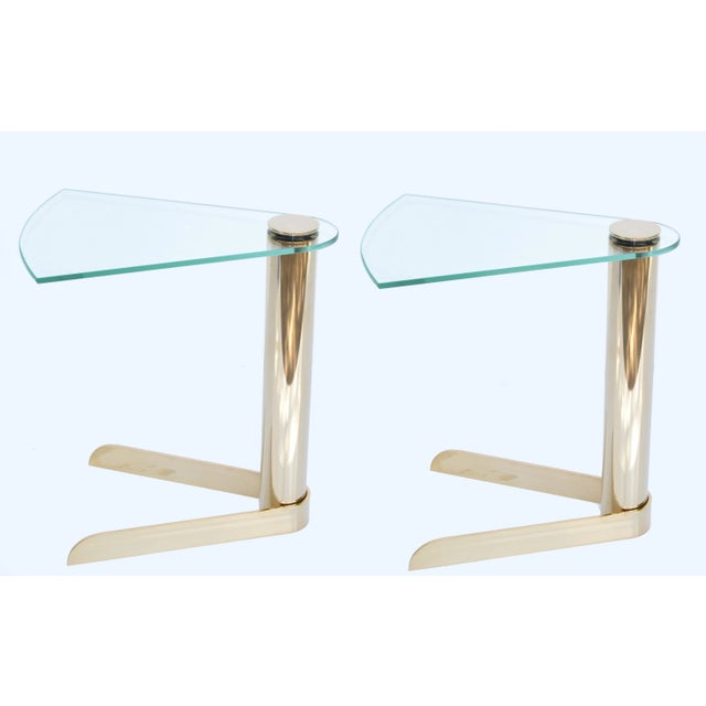 Pair, Karl Springer Style Mid-Century Modern Brass & Glass Side Table For Sale - Image 10 of 12