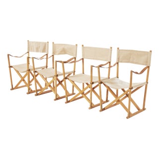 Vintage Safari Folding Chairs by Mogens Koch for Rud Rasmussen, 1960s, Set of 4 For Sale