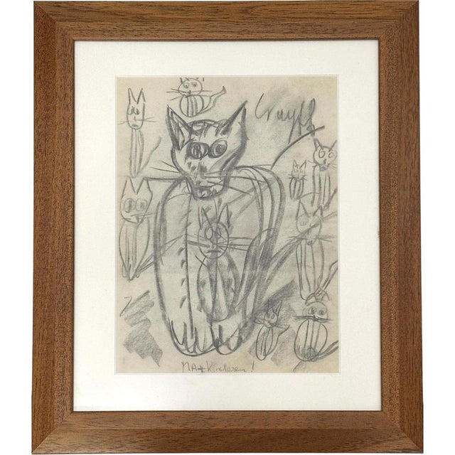 Dutch Artist, Expressive Cat with Kittens, Pencil Drawing, 1966, Framed For Sale - Image 11 of 11