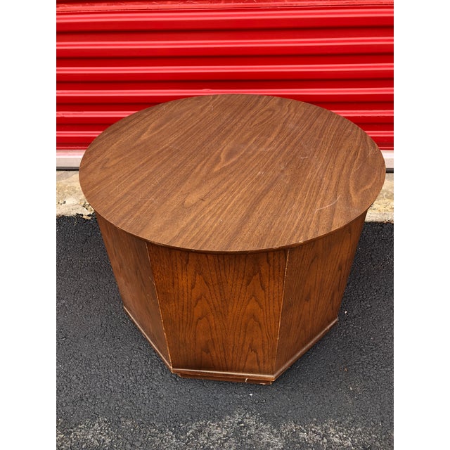 1960s Mid Century Modern Round End Table With Storage Cabinet