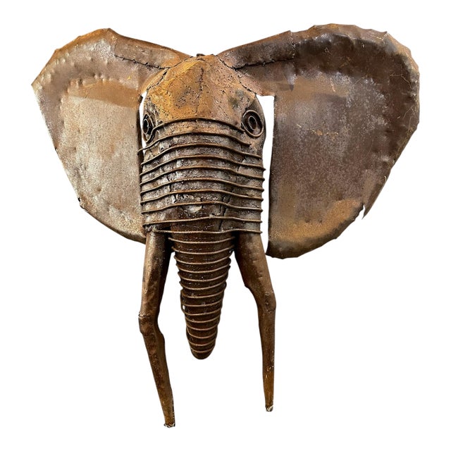 Metal Elephant Head Sculpture by by Renown Kenyan Artist Kioko Mwitiki For Sale