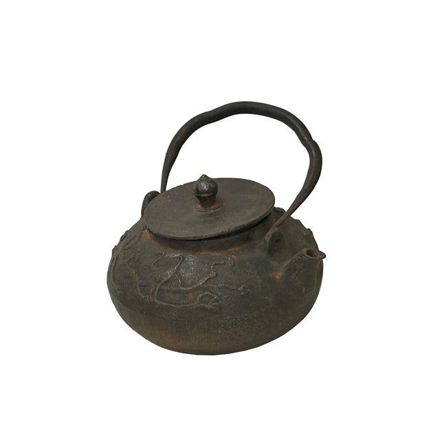 Rustic Vintage Rustic Mixed Iron Relief Cranes Motif Teapot Shape Display Art For Sale - Image 3 of 11