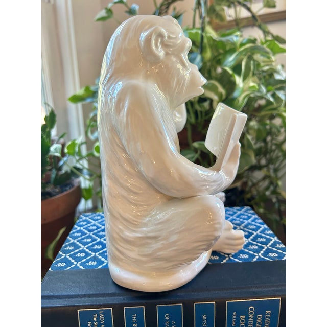 Figurative 1977 Fitz and Floyd “Monkey Business” Blanc De Chine Bookend or Figurine For Sale - Image 3 of 11