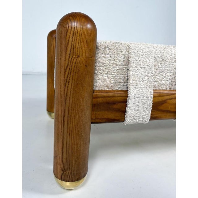 Contemporary Bench, Brass and Wood and Beige Fabric, Italy