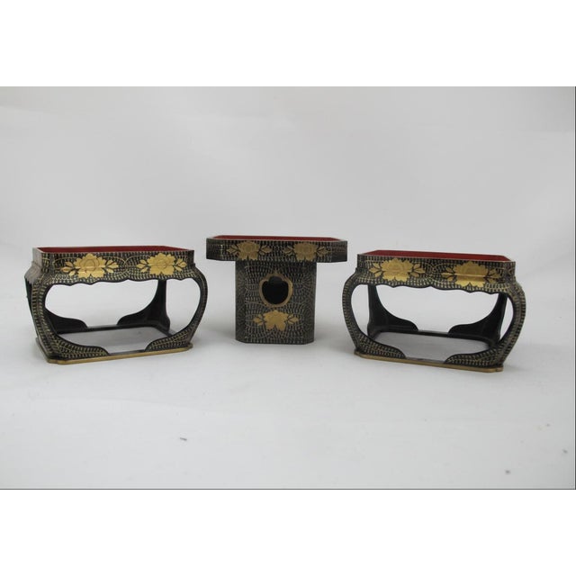 Japanese Hina Doll Black & Gold Floral Lacquer Display Stand Set For Sale - Image 13 of 14