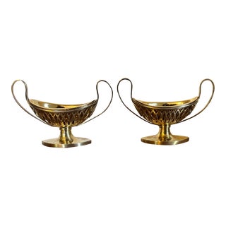 Antique Early 19th Century French Empire Urn Shape Silver Salt Cellars With Gold Vermeil - a Pair For Sale