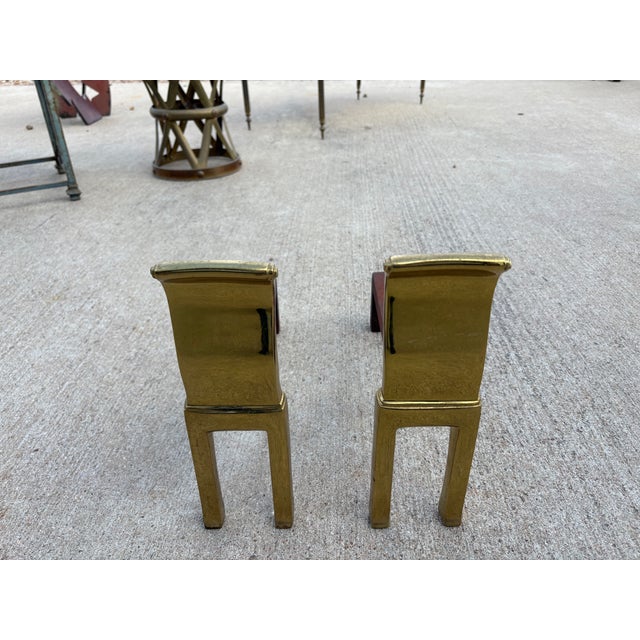Metal 1960s Pair of Modernist Brass Andirons For Sale - Image 7 of 9