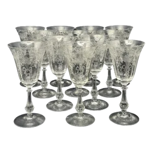 1930's Fostoria Glass Clear Corsage Pattern Water Goblets - a Set of 12