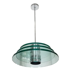 Vintage Space Age Polished Nickel and Glass Pendant