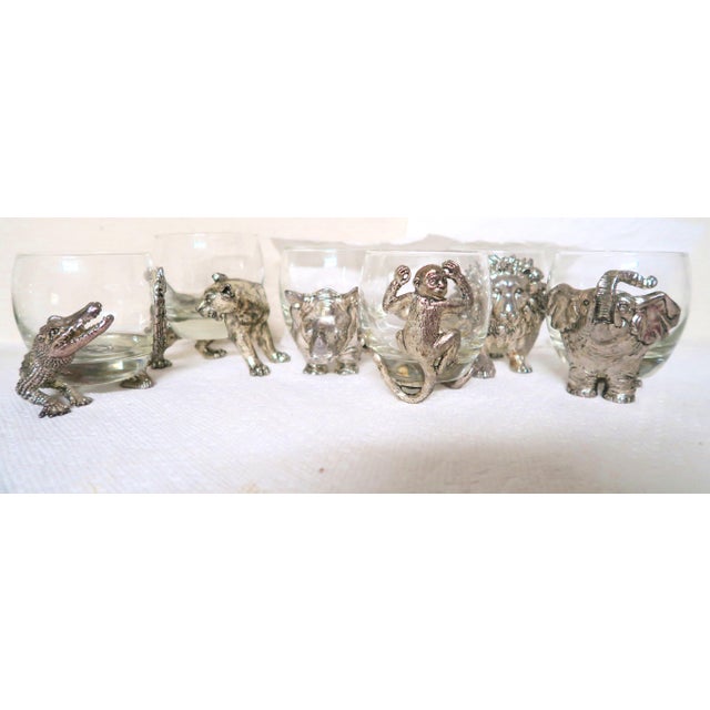 Metal Late 20th Century Arthur Court Safari Series With Feet Double Old Fashioned Glasses - 6 pcs For Sale - Image 7 of 12