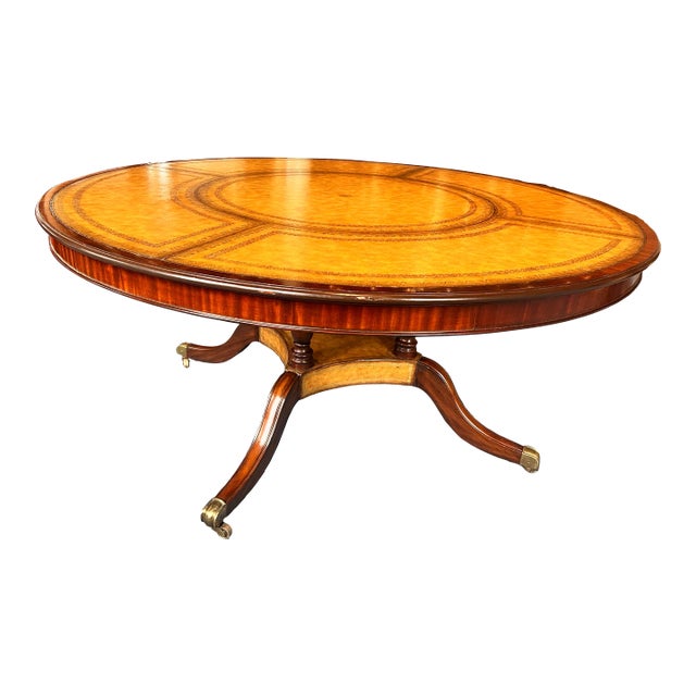 Maitland-Smith Furniture￼ Georgian Style Round Dining Table With Tooled Leather Top For Sale