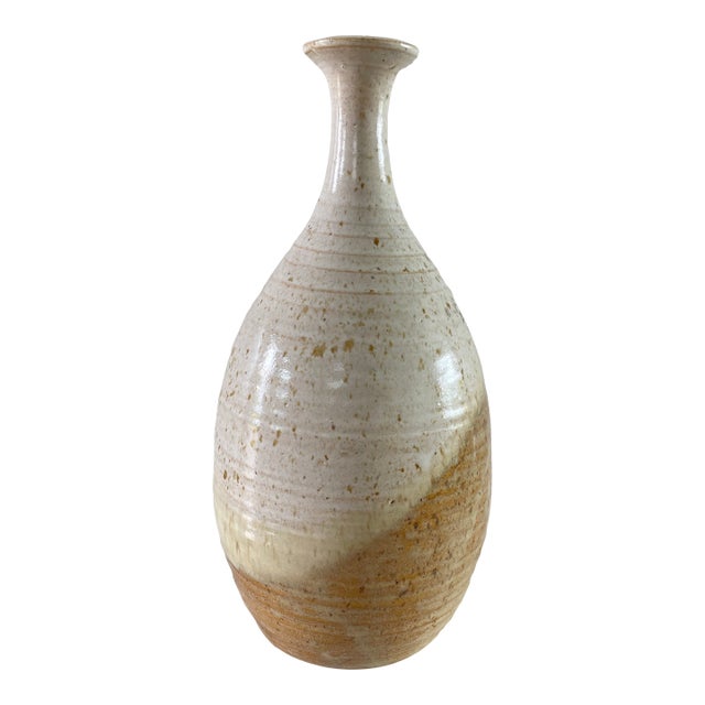 Mid-Century Signed Studio Ceramic Bottle Form Vase For Sale