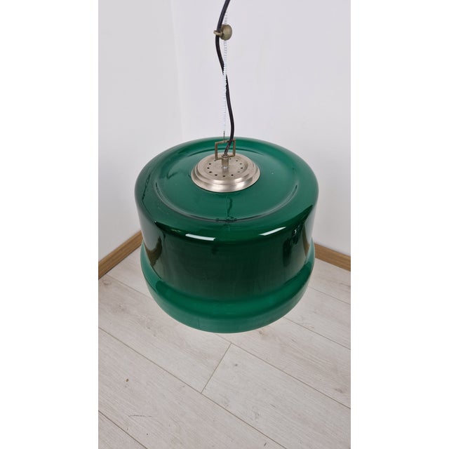 Vintage Pendant Light in Green Glass with Milky Sphere Candle, 1960s For Sale - Image 9 of 11