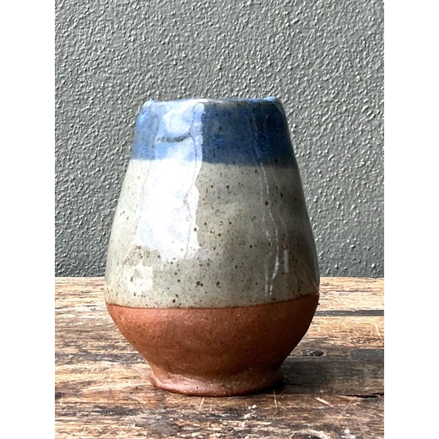 Late 20th Century Vintage Blue and Gray Ceramic Vase For Sale - Image 5 of 12