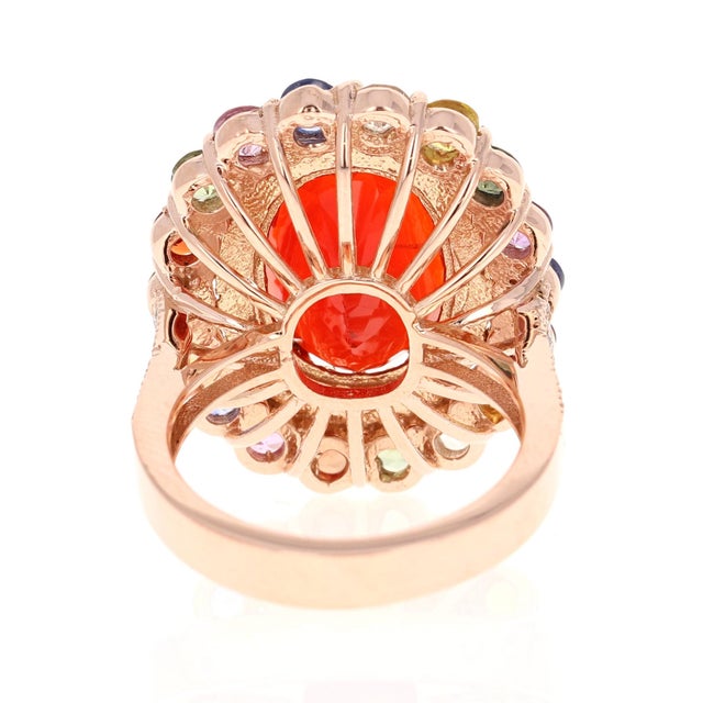 7.39 Carat Fire Opal Sapphire Diamond Rose Gold Cocktail Ring Size 7 For Sale In Los Angeles - Image 6 of 7