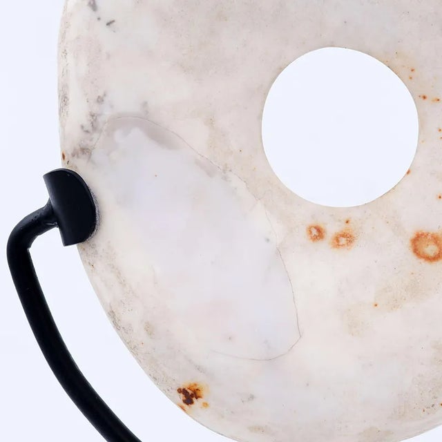 Wamayuwa Boiken Coin in Hand-Carved Shell Mounted on a Black Metal Stand For Sale - Image 6 of 13