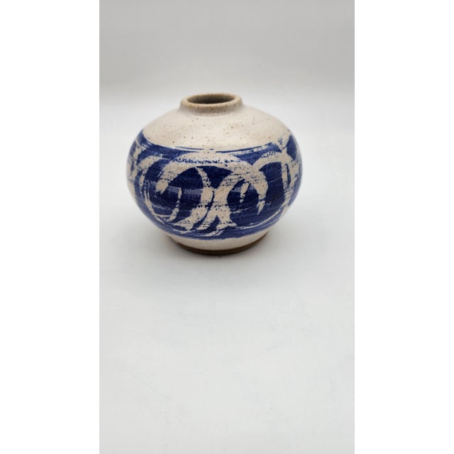 Studio Pottery 1970s MCM Studio Pottery Bud Vase in Cobalt Blue Abstract Glaze For Sale - Image 4 of 9