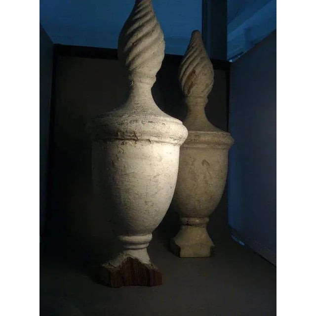19th Century Early 19th Century Formal American Federal Urn & Flame Form Garden Gate Post Finials - a Pair For Sale - Image 5 of 6