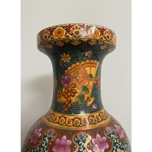 Vintage Chinese Satsuma-Style Moriage Porcelain Floor Vase, 24” For Sale - Image 9 of 11