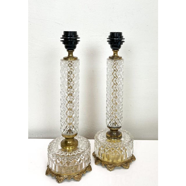 French Cut Glass or Crystal Table Lamps, 1950s, Set of 2 For Sale - Image 13 of 14