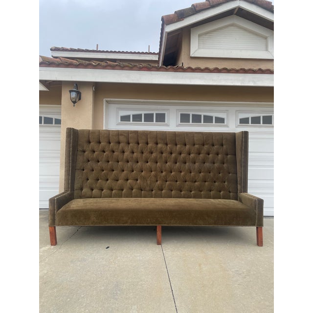 19th Century 19th Century Ex-Bellagio Las Vegas 9ft Tufted Velvet High-Back Sofa Settee | Dramatic Luxury Statement Piece For Sale - Image 5 of 9