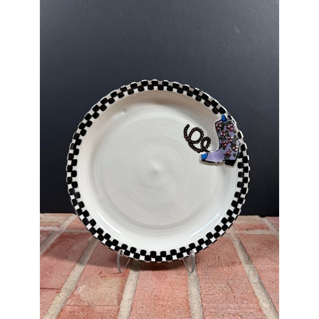 Robin Sterling for Barneys New York Handmade Pottery Western Style Cowboy Boot Checkerboard Plates - Set of 6 For Sale In Chicago - Image 6 of 12