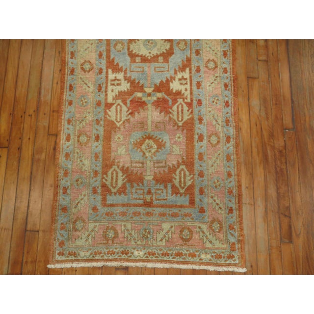 Sky Blue 1930s Long Persian Heriz Geometric Runner - 2'10" x 15'5" For Sale - Image 8 of 9