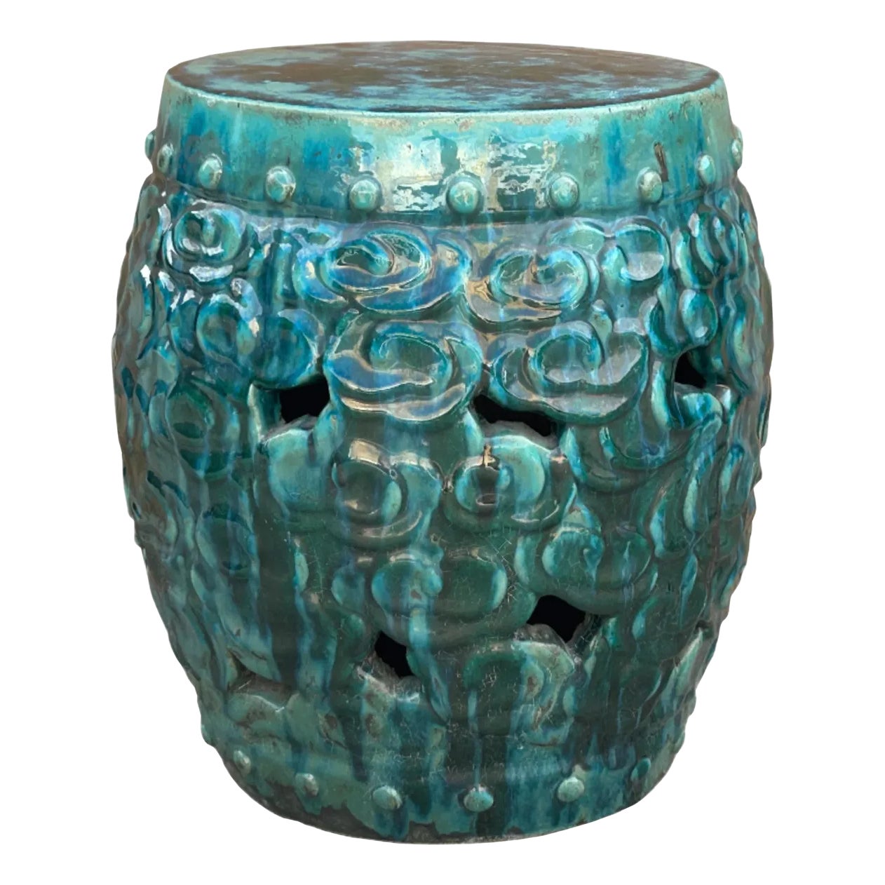 Green Teal Turquoise Swirl Cloud Pattern Round Ceramic Stool Table ...