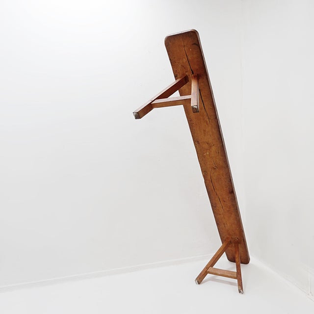 Rustic Wood Farmhouse Bench with Trestle Legs, 1960s For Sale - Image 11 of 18
