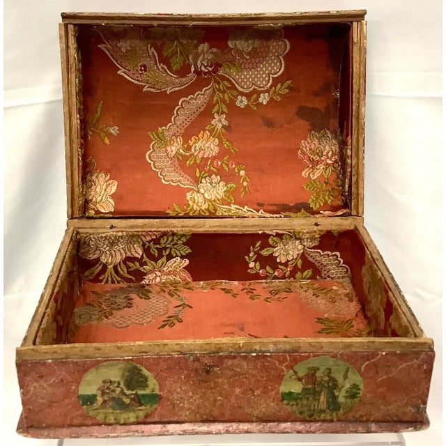 Red 19th Century Domed Painted Decoupage Wooden Chest, Small For Sale - Image 8 of 10