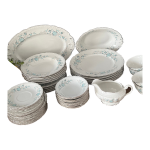 1950s English Traditional Royal Jackson Fine Bone China Dinner Service in Blue Floral Spray - 44 Pieces