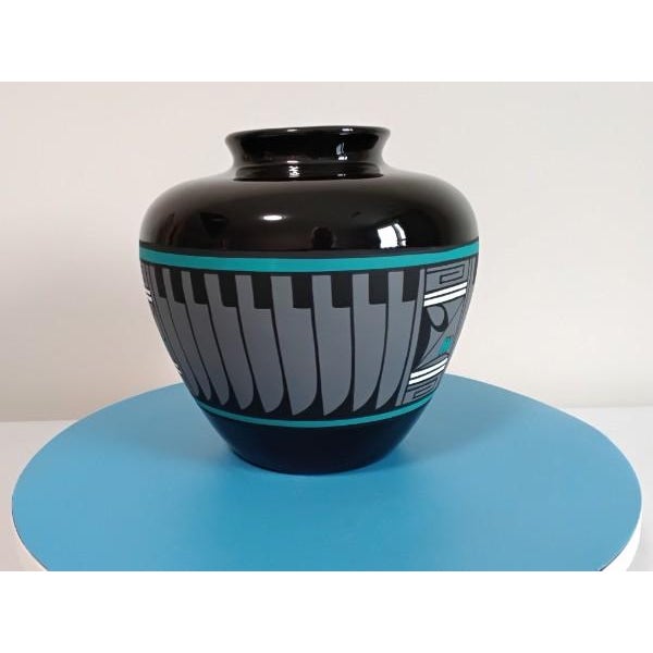 Contemporary Kopa Arizona Hand-Painted Geometric Blackware Vase For Sale - Image 10 of 11