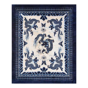 Phenomenal Ivory and Blue Color With Dragon Design Antique Chinese Peking Rug