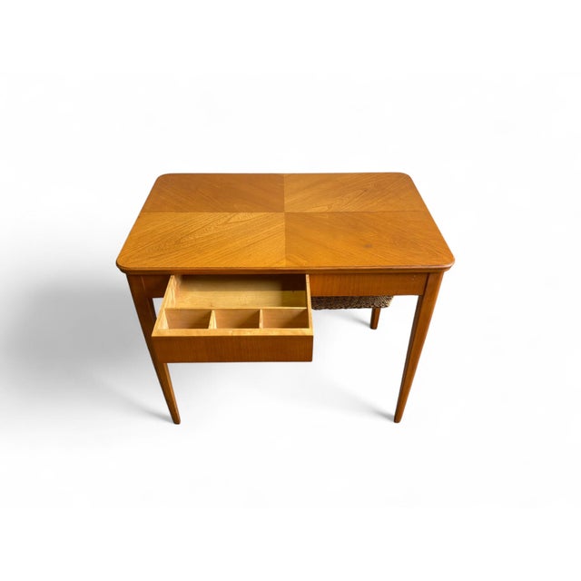 Scandinavian Modern Sewing Table in Teak and Cane, 1950s For Sale - Image 4 of 6